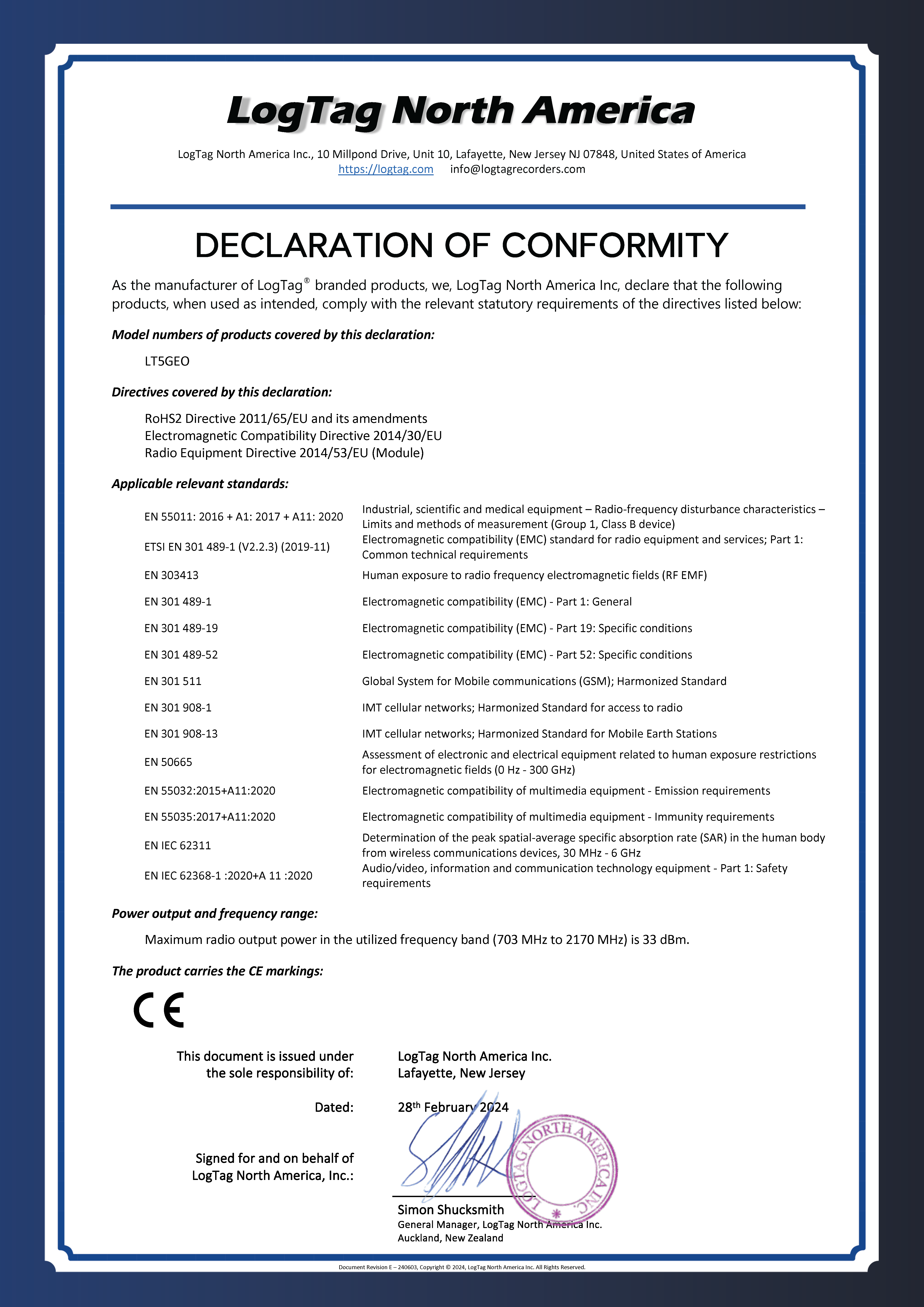 Declaration of Conformity